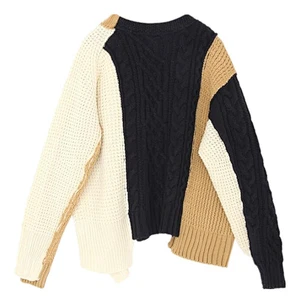 Factory Direct Women's Winter Patchwork Knitwear outwear zip-up crew neck Knitted Sweater Coat