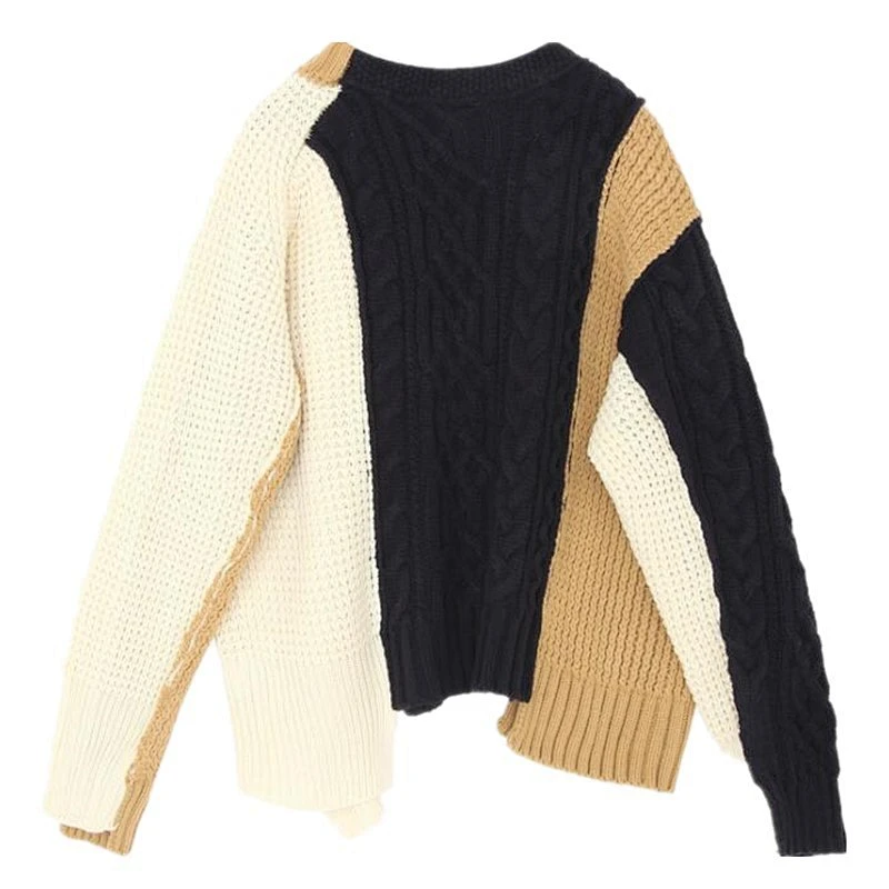 Factory Direct Women's Winter Patchwork Knitwear outwear zip-up crew neck Knitted Sweater Coat