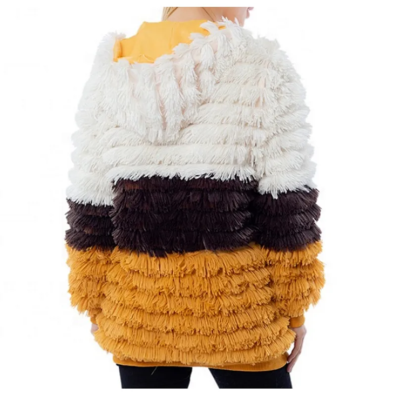 Womens Luxury Winter Jacket Outwear Color Block PV Fleece Full Zip Sherpa Hooded Jacket Coat