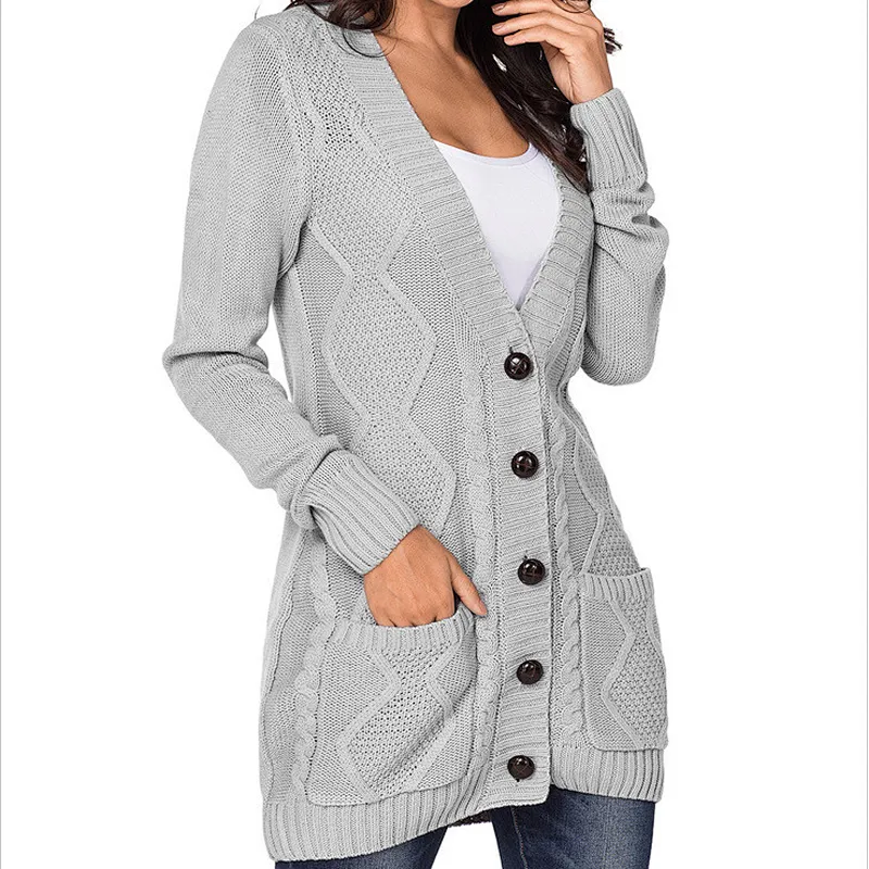 Winter Fashion Woman Knit Cardigan With Pocket