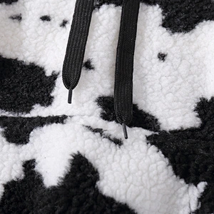 Factory Direct Kangaroo Pocket Wool Lamb Hooded Sweatshirt Cow Printing Sherpa Hoodie Fleece pullover