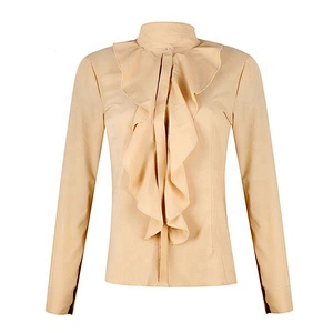 Wholesale Women Chiffon Flounce Shirt Long Sleeve Formal Clothes