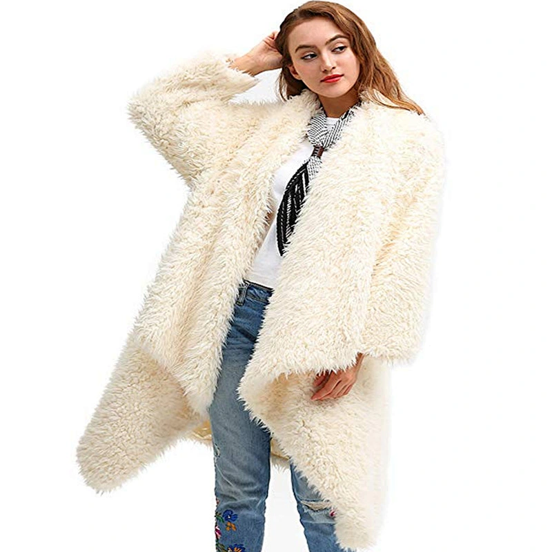 Amazon Hot Women's Fuzzy Lapel Open Front Outwear Sherpa Fleece Winter Warm Cardigan Coat