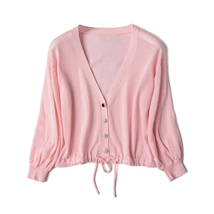 Factory Direct Women's Loose Ice Silk Knitwear Jumper Tops Button Up V-neck Knitted Cardigan Sweater