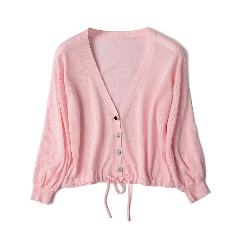 Factory Direct Women's Loose Ice Silk Knitwear Jumper Tops Button Up V-neck Knitted Cardigan Sweater