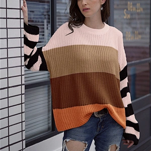 WInter new Loose Pullover S-XL Multi Color Striped Knitting Ladies Commuting Sweater