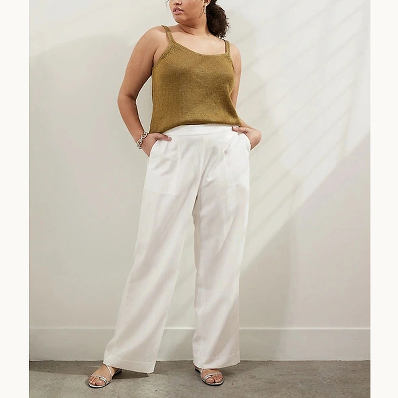 Best Price Straight Through Hip Full Length Leg Opening White Hight Rise Wide Leg Pull On Pant