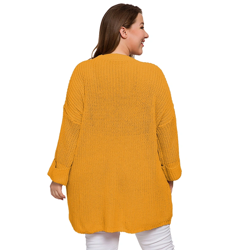 New Fashion Plus Size Pullover Plain Color big Pocket Decorate Oversize Knit Sweater Women