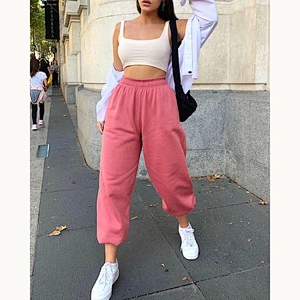 Custom Made Low Price Solid Color Pockets Casual Female Pants High Waist Thick Ladies Sweat pants Jogger Sweat Trousers