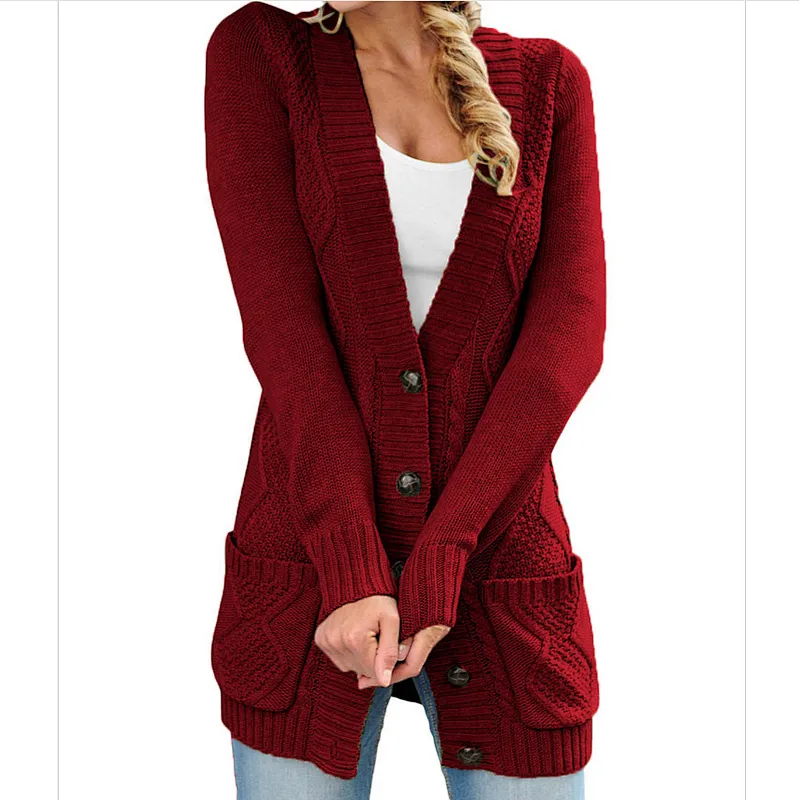 Winter Fashion Woman Knit Cardigan With Pocket