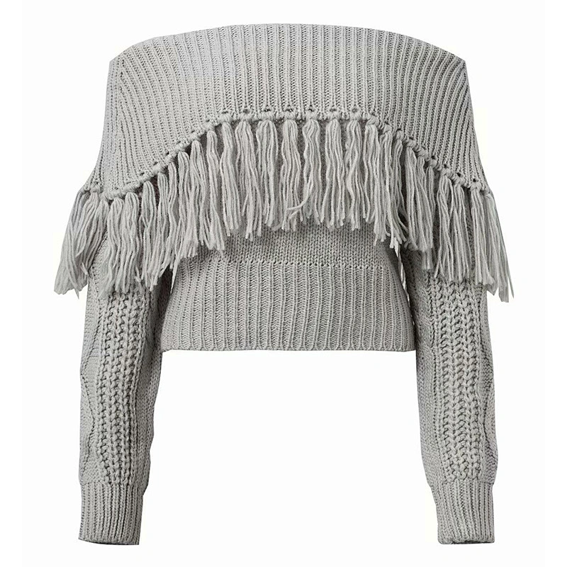 Wholesale Latest Design Womens Fall Thick Knitted Sexy Slash Tassel Sweater