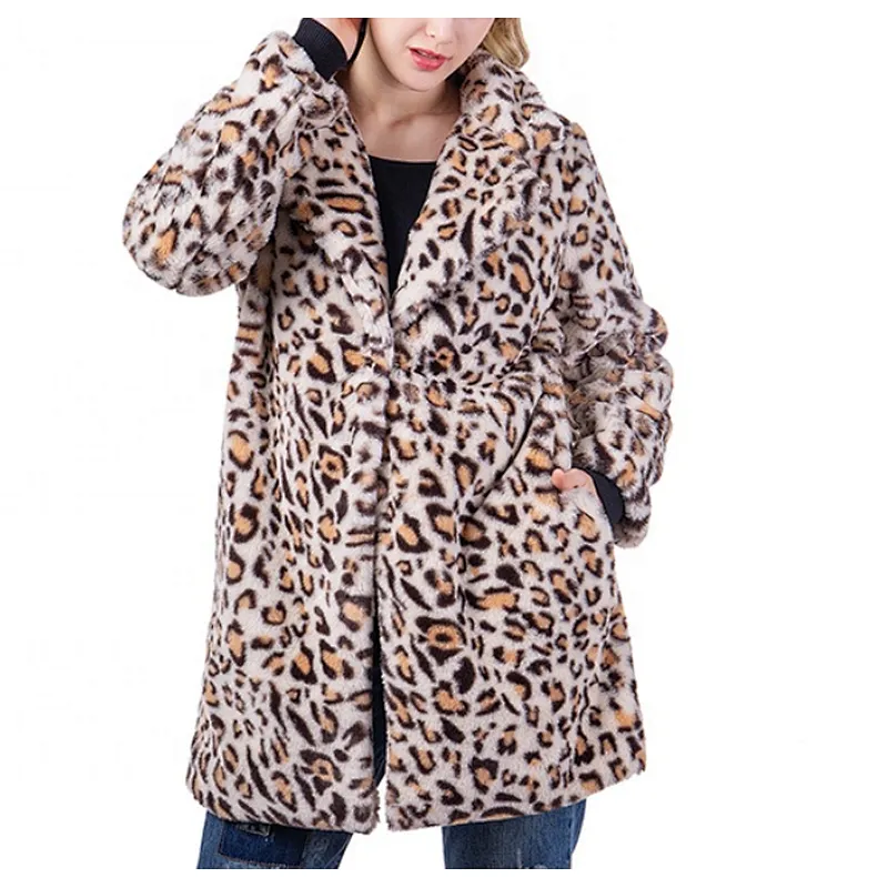 Custom Logo Womens Luxury Winter Jacket Outwear Faux Fur Leopard Printing Sherpa Fleece Jacket