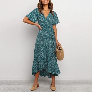 New Arrival Ditsy Floral Belted Wrap Dress ladies dresses 2021 elegant