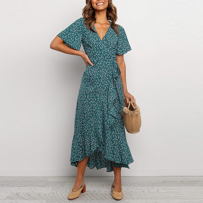 New Arrival Ditsy Floral Belted Wrap Dress ladies dresses 2021 elegant