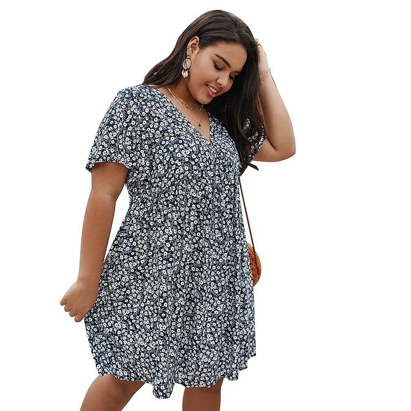 2021 New Arrival Ditsy Floral V-Neck Babydoll Dress  Ladies Dresses Elegant