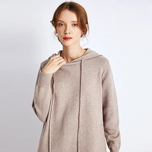 Custom Logo Womens Hoodies Sweatshirt Loose Lightweight Hooded over-knee long knitted Sweater Dress Pullover