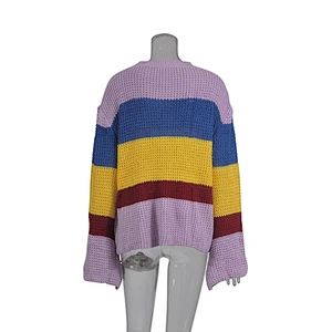 Three-Color Stitching Long-Sleeved Loose Pullover Sweater