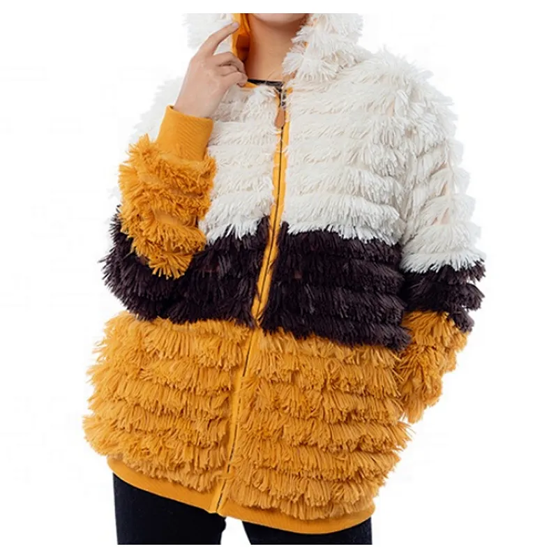Womens Luxury Winter Jacket Outwear Color Block PV Fleece Full Zip Sherpa Hooded Jacket Coat