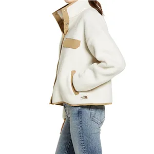 Custom Logo Winter Warm Teddy Coat Full Button Solid color Sherpa Fleece Bomber Jacket