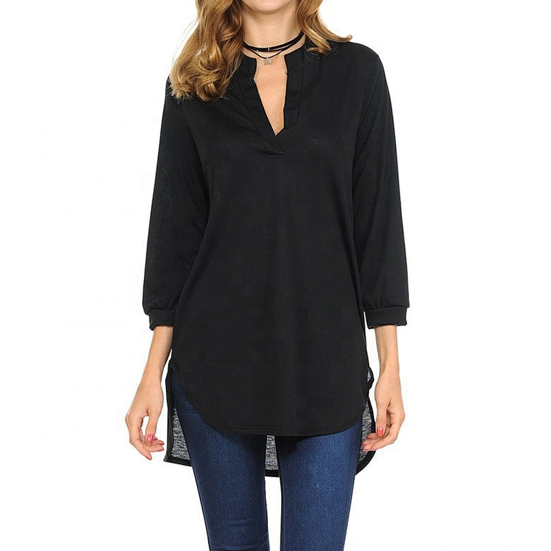 Wholesale Women V-neck Three Quarter Sleeve Blank Shirt