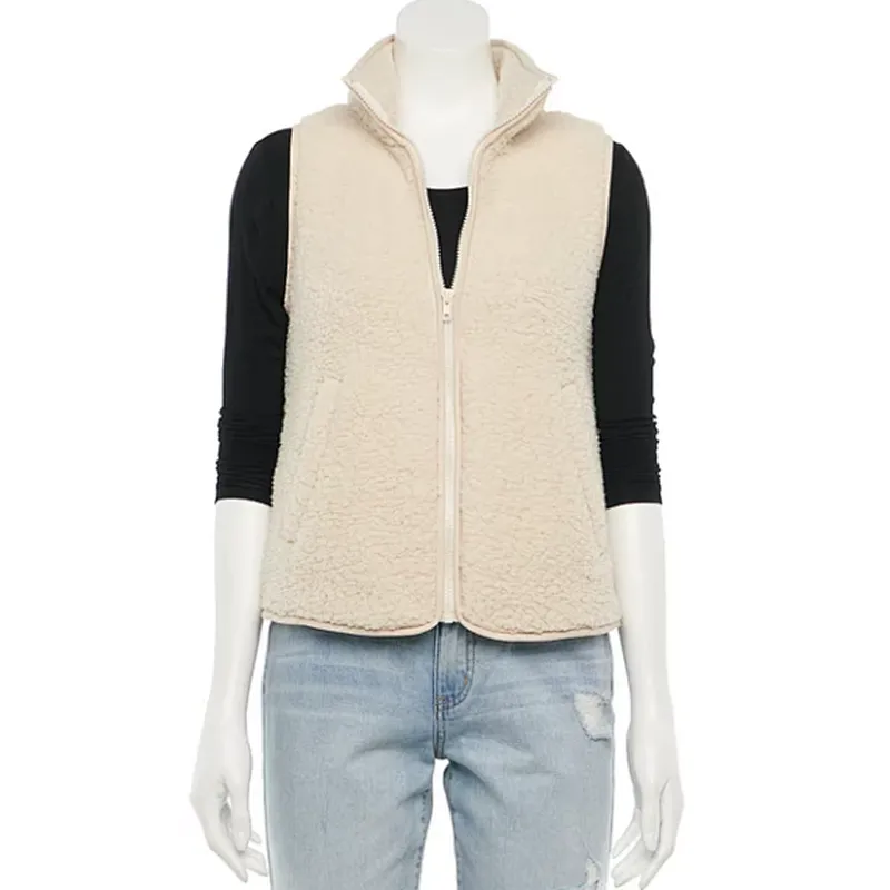 Custom Logo Winter Warm Teddy Waistcoat Full Zip Sleeveless Sherpa Fleece Vest with Pocket