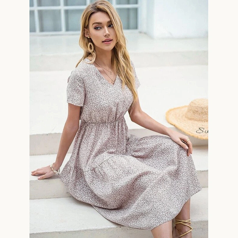 New Arrival V Neck Ditsy Floral A-line Dress ladies dresses 2021 elegant