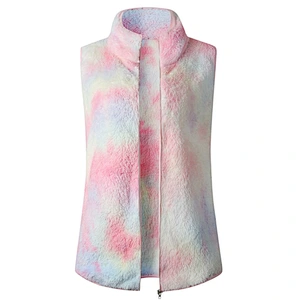 2021 Winter Warm Tie Dye Sherpa Fleece full zipper Vest Fleece Waistcoat for Women