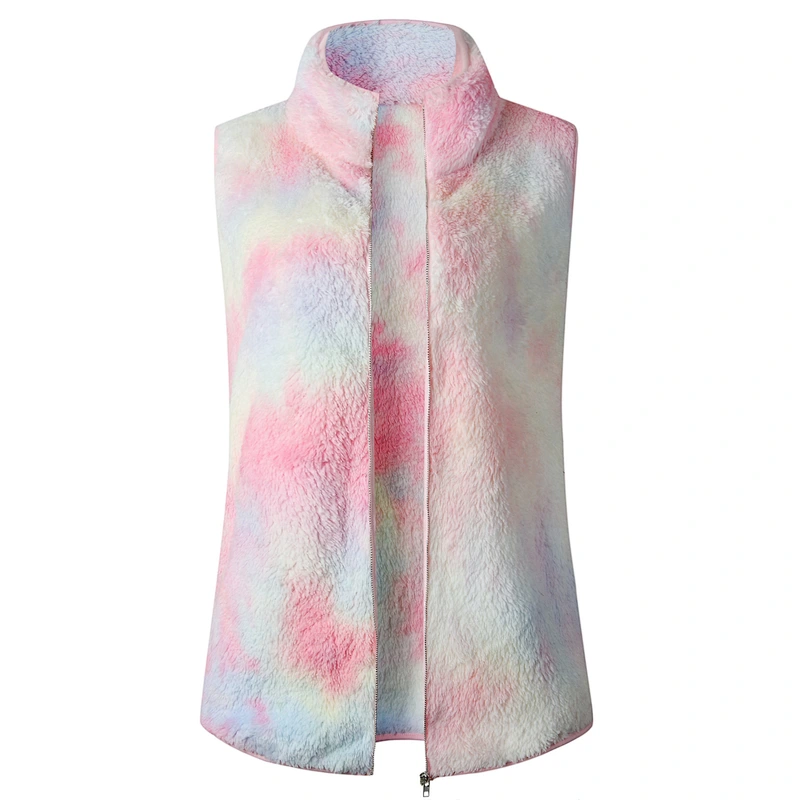 2021 Winter Warm Tie Dye Sherpa Fleece full zipper Vest Fleece Waistcoat for Women