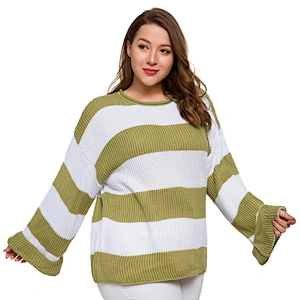 2019 US fat Women Knitting Sweater two color Stripe XXXXL Plus size Clothing Sweater