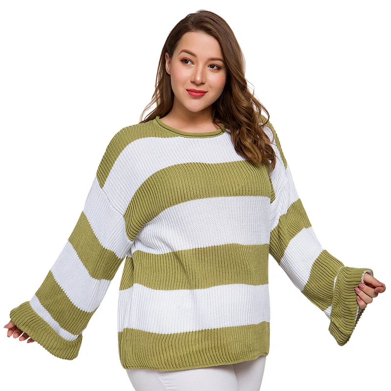 2019 US fat Women Knitting Sweater two color Stripe XXXXL Plus size Clothing Sweater