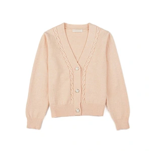 Amazon Hot Selling Women's Long Sleeve Button-up V-Neck Knitting Crop Sweater Cardigan