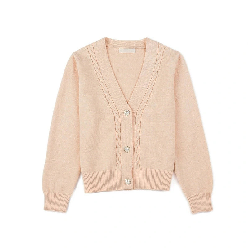 Amazon Hot Selling Women's Long Sleeve Button-up V-Neck Knitting Crop Sweater Cardigan