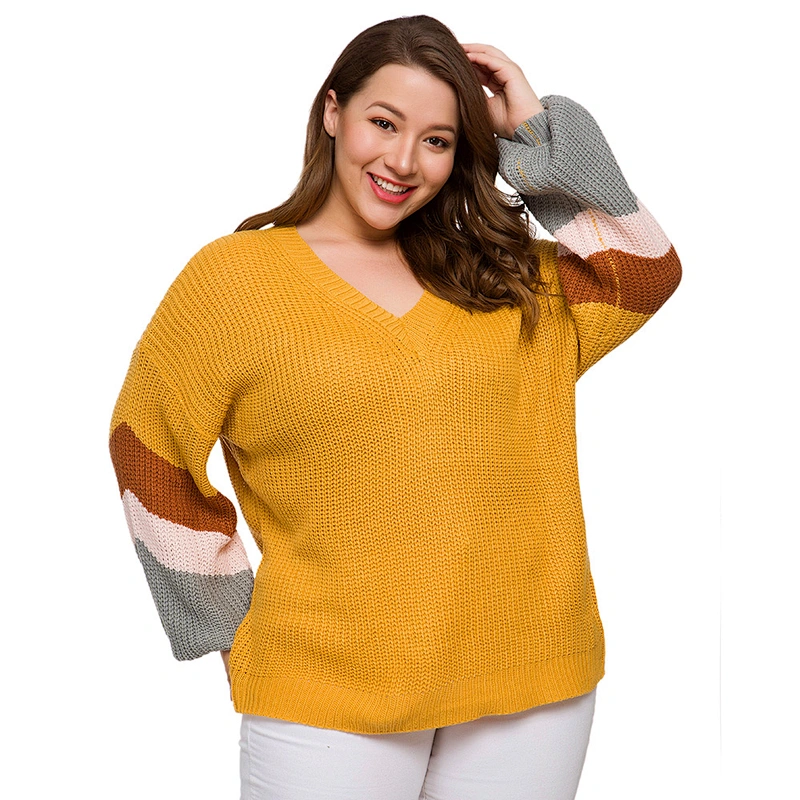 New Women's Knit Jumper V neck long loose 4 color sleeve Bright Color Plus size Sweater
