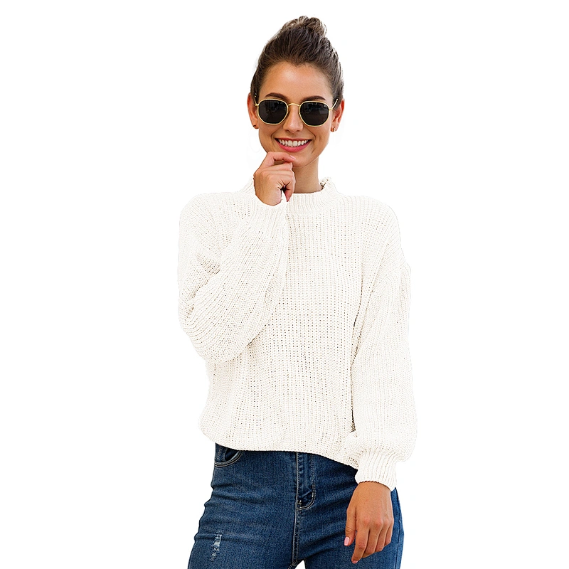 Wholesale Fashion Women Pullover Plain color Sexy Crew neck Long Sleeve Crop Top Sweater