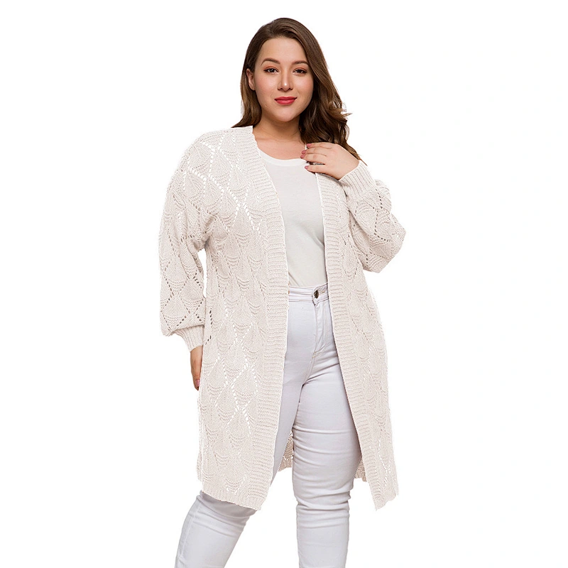 New Autumn Ladies long sweater white Hollow Knitting Women Plus size Cardigan Sweaters