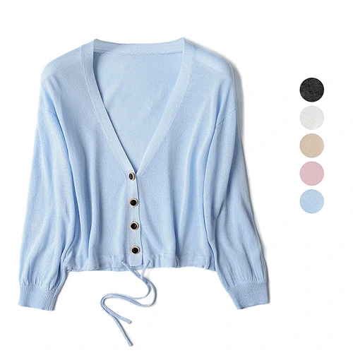 Factory Direct Women's Loose Ice Silk Knitwear Jumper Tops Button Up V-neck Knitted Cardigan Sweater