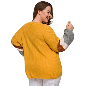 New Women's Knit Jumper V neck long loose 4 color sleeve Bright Color Plus size Sweater