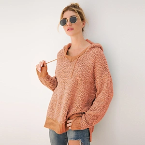 Brand New Design Fashion Sweater pullover Plain Loose Women Knit Hoodie with drawstring
