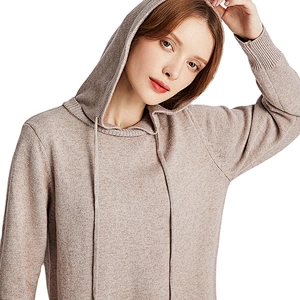 Custom Logo Womens Hoodies Sweatshirt Loose Lightweight Hooded over-knee long knitted Sweater Dress Pullover
