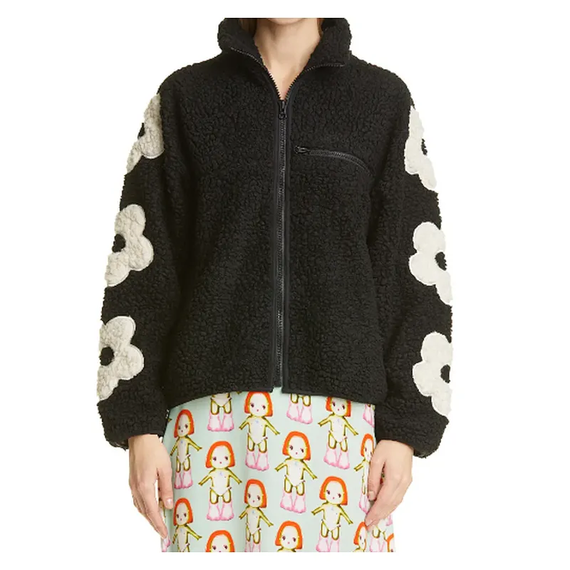 Women's Teddy Coat Casual Lapel Fuzzy Faux Full Zipper Outwear Winter Grass Floral Sherpa Fleece Jacket