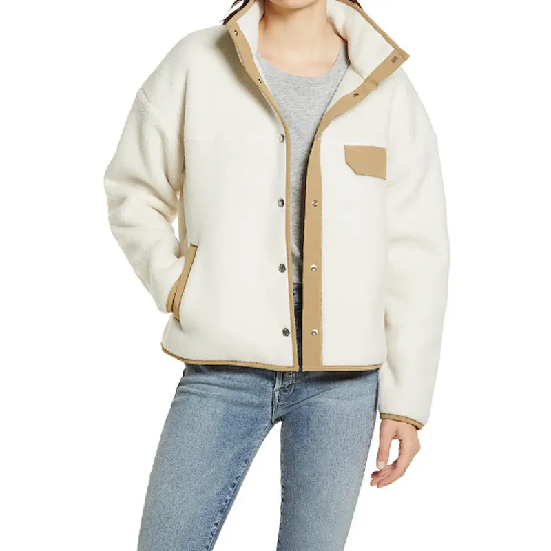 Custom Logo Winter Warm Teddy Coat Full Button Solid color Sherpa Fleece Bomber Jacket