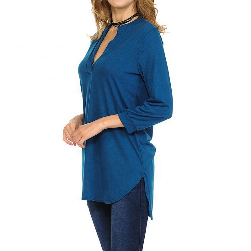 Wholesale Women V-neck Three Quarter Sleeve Blank Shirt