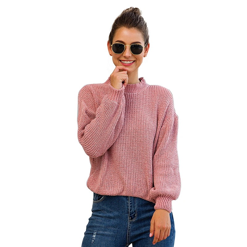 Wholesale Fashion Women Pullover Plain color Sexy Crew neck Long Sleeve Crop Top Sweater