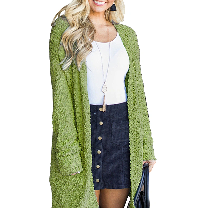 2019 Wholesale knitted Coat seven Color Women Long Sweater Cardigan with side pockets