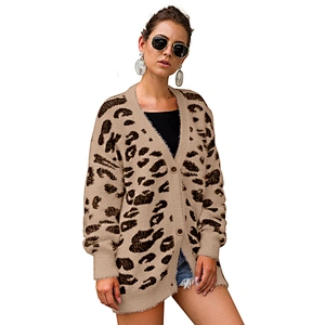 Trendy cashmere sweater Long sleeve Tree color Leopard Print knitted sweater cardigan