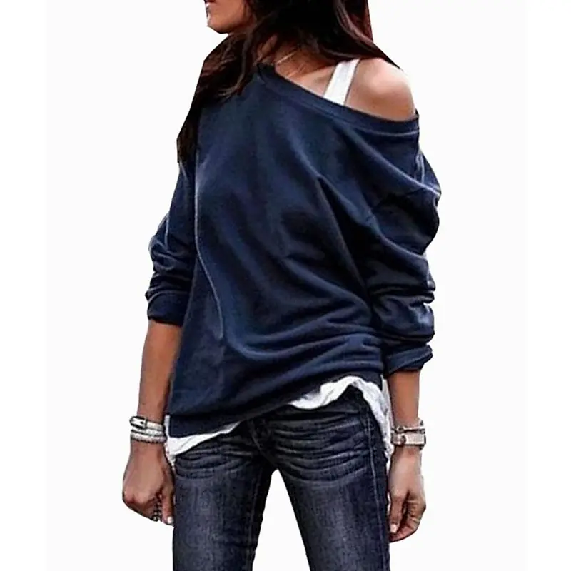 Wholesale Ladies Round Neck Loose off Shoulder Blouse Tunic Tops