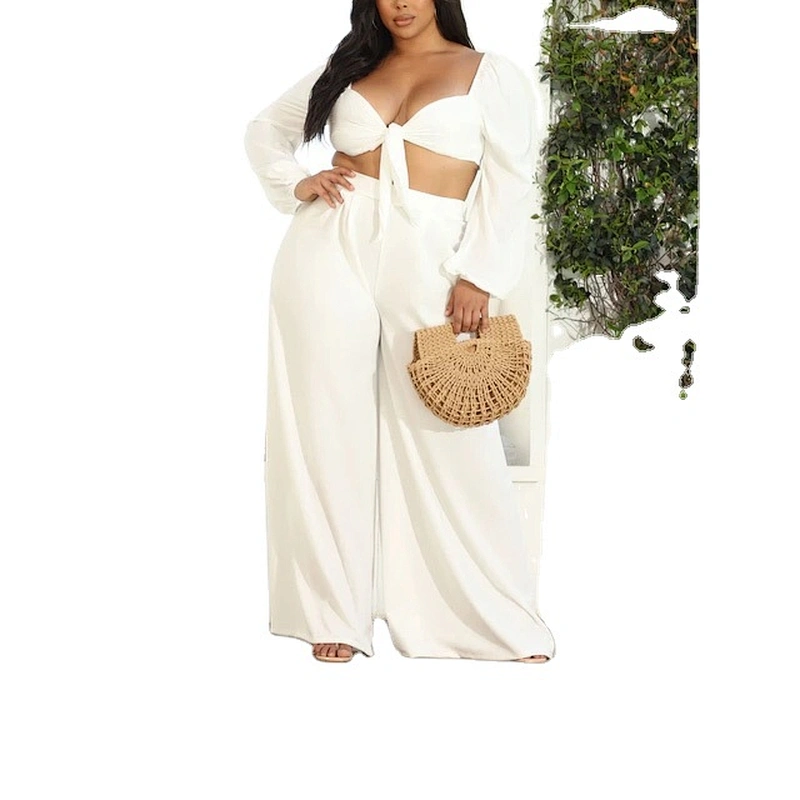 Hot Wholesale High Quality Subtle Pleated Office Wide Leg Women White Lounge Pants