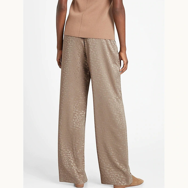 Latest Factory High Waisted Crepe Fabric High Rise Wide Leg Satin Pull On Pant