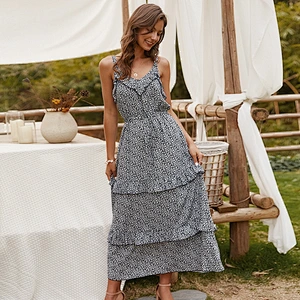 2021 New Arrival Ditsy Floral Shirred Ruffle Hem Cami Dress Ladies Dresses Elegant