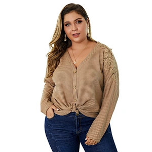 Custom Logo Women Plus Size Lightweight Knit Pullover Sweaters Long Sleeve V-neck Sweater tops